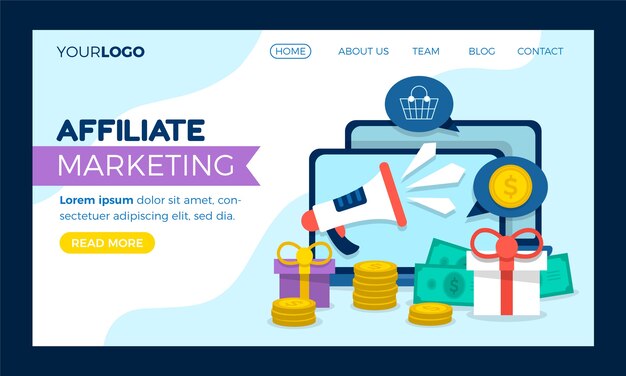 Vettore gratuito pagina di destinazione del marketing di affiliazione dal design piatto