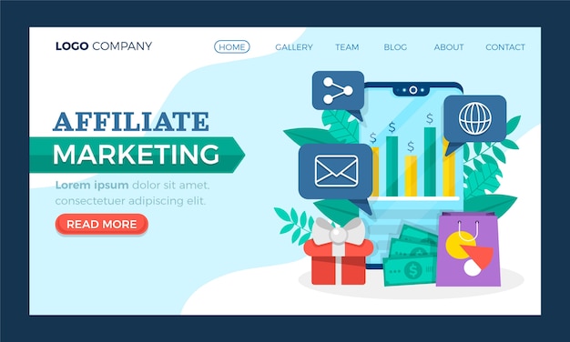 Vettore gratuito pagina di destinazione del marketing di affiliazione dal design piatto