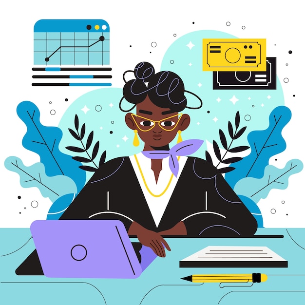 Flat design african american businesswoman cartoon illustration