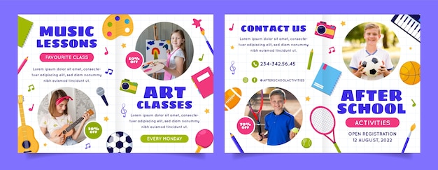 Flat design after school activities brochure template