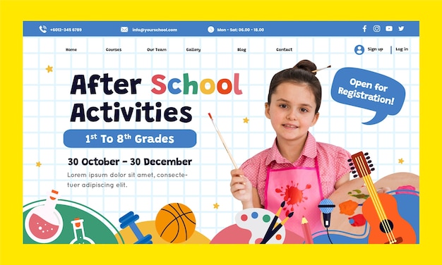 Free vector flat design after school landing page