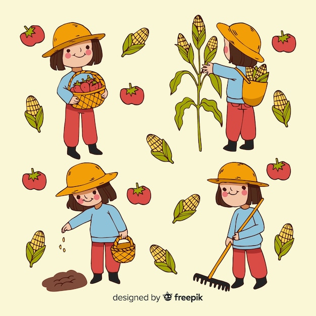 Free vector flat design agricultural workers illustrated collection