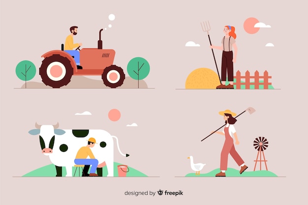 Плоский дизайн сельскохозяйственных рабочих