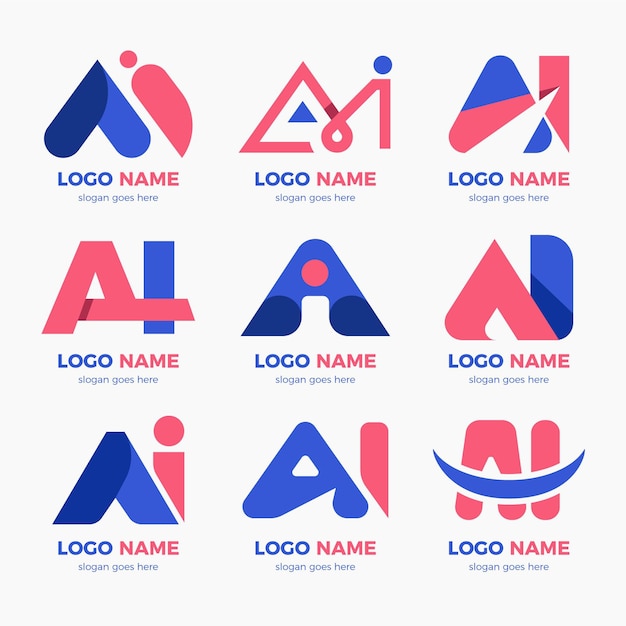 Vettore gratuito pacchetto di modelli di logo ai design piatto