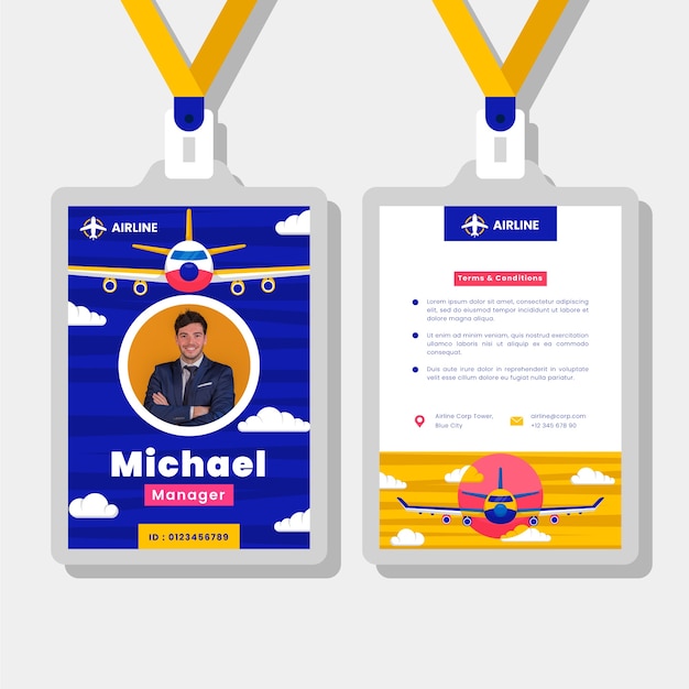 Flat design airline company id card