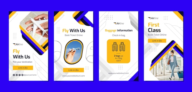 Free vector flat design airline company instagram stories