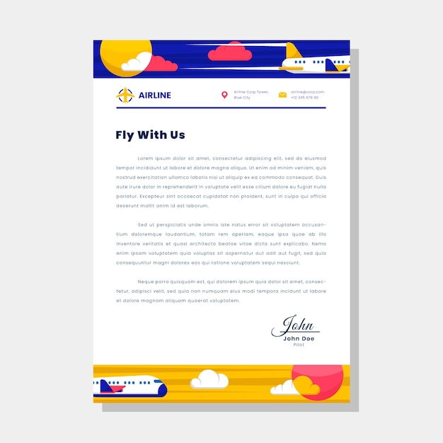 Free vector flat design airline company letterhead