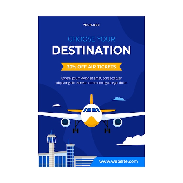 Бесплатное векторное изображение Шаблон плаката авиакомпании с плоским дизайном