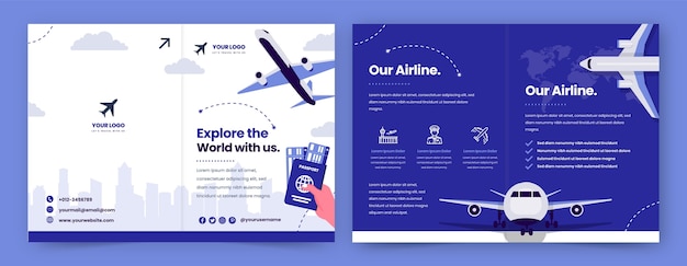 Brochure del servizio aereo di design piatto