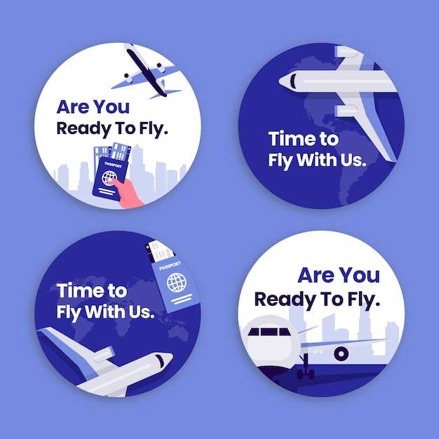 Flat design airline service labels template