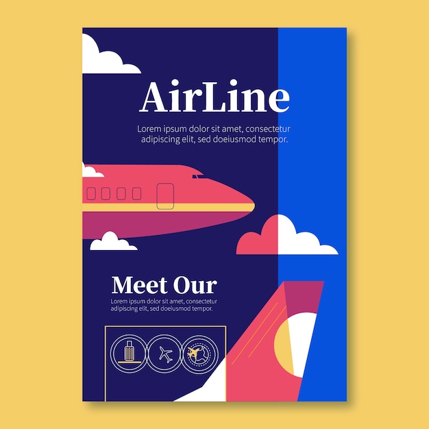 Бесплатное векторное изображение Шаблон плаката авиакомпании в плоском дизайне