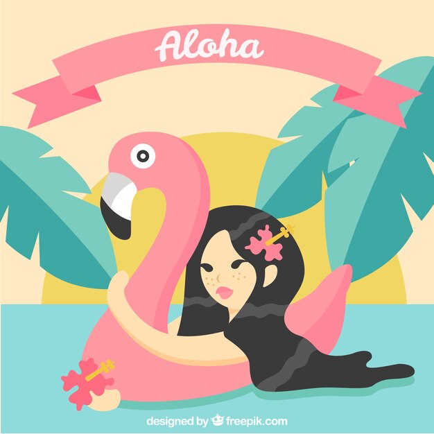 Flat design aloha flamingo background