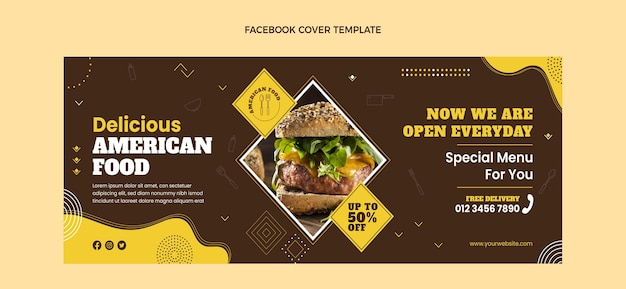 Flat design american food facebook cover