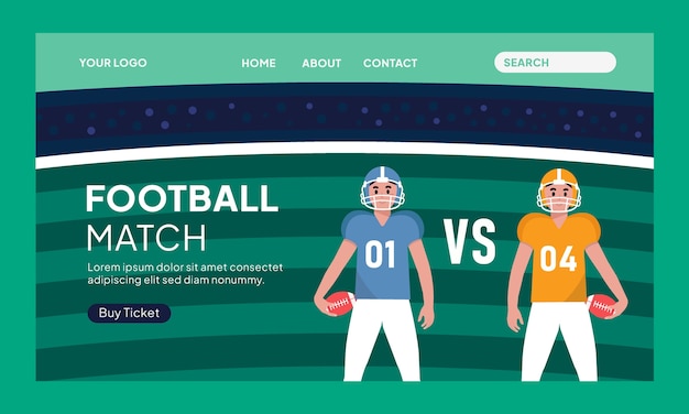 Flat design american football landing page