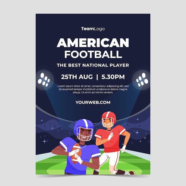 Vettore gratuito modello di poster di football americano design piatto