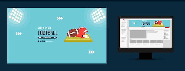 Бесплатное векторное изображение Плоский дизайн американского футбольного канала на youtube