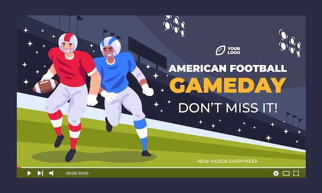 Vettore gratuito miniatura di youtube di football americano dal design piatto