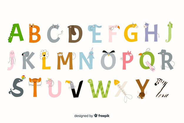 Flat design animal letters pack