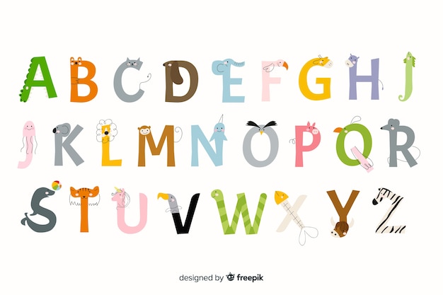 Flat design animal letters pack