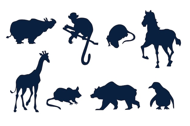 Free vector flat design animals silhouette set