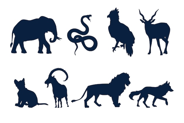 Free vector flat design animals silhouette set