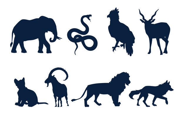 Flat design animals silhouette set