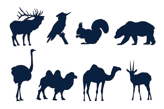 Free vector flat design animals silhouette set