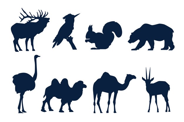 Flat design animals silhouette set