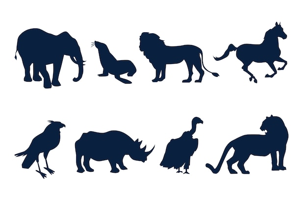 Free vector flat design animals silhouette set