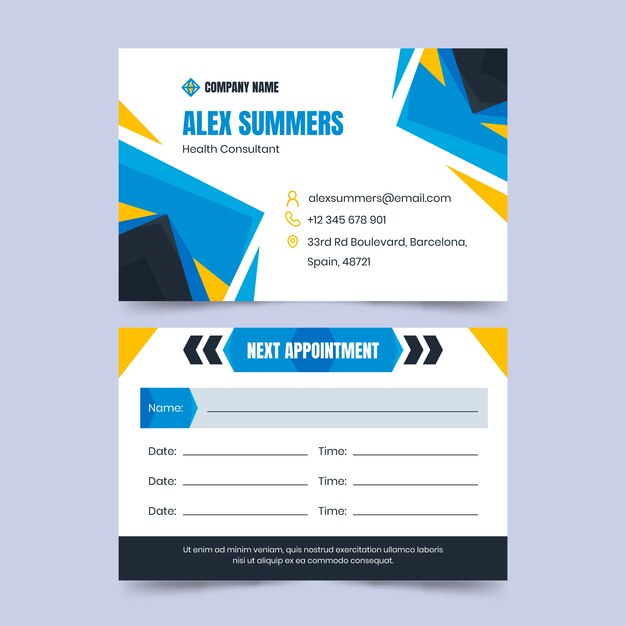 Flat design appointment card template