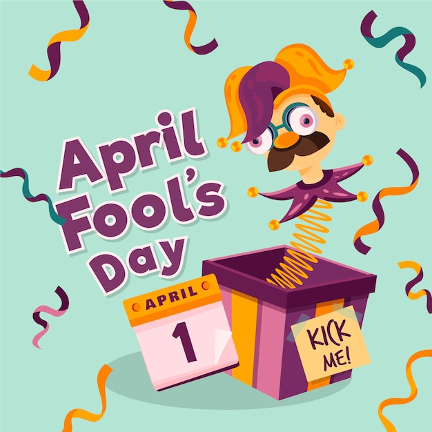 Бесплатное векторное изображение Плоский дизайн апрель дураков день арлекин в коробке