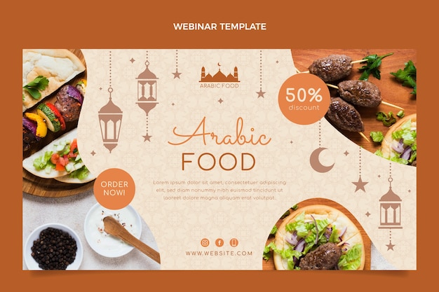 Vettore gratuito modello di webinar sul cibo arabo design piatto