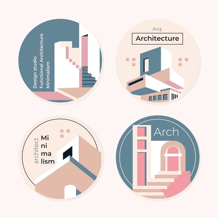 Free Vector flat design architect labels collection