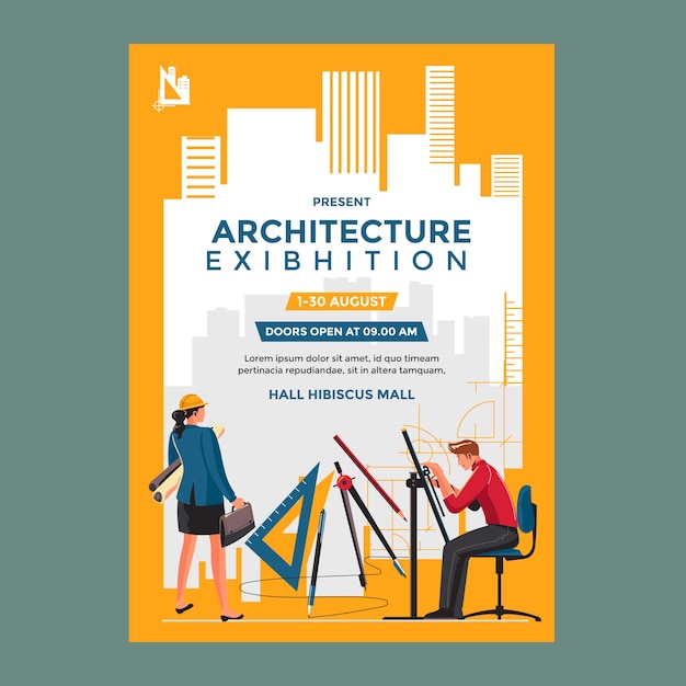 Free vector flat design architecture exhibition poster
