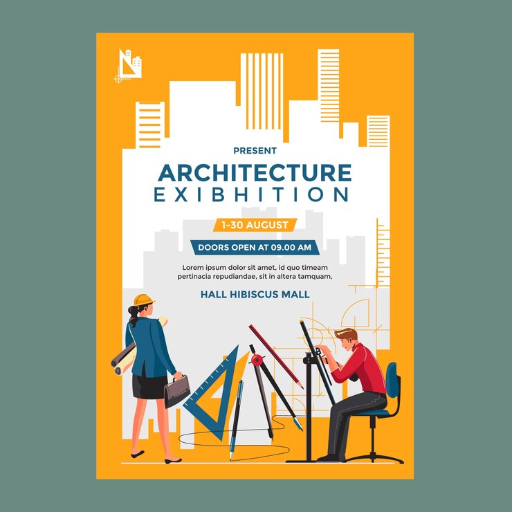 मुफ़्त वेक्टर flat design architecture exhibition poster