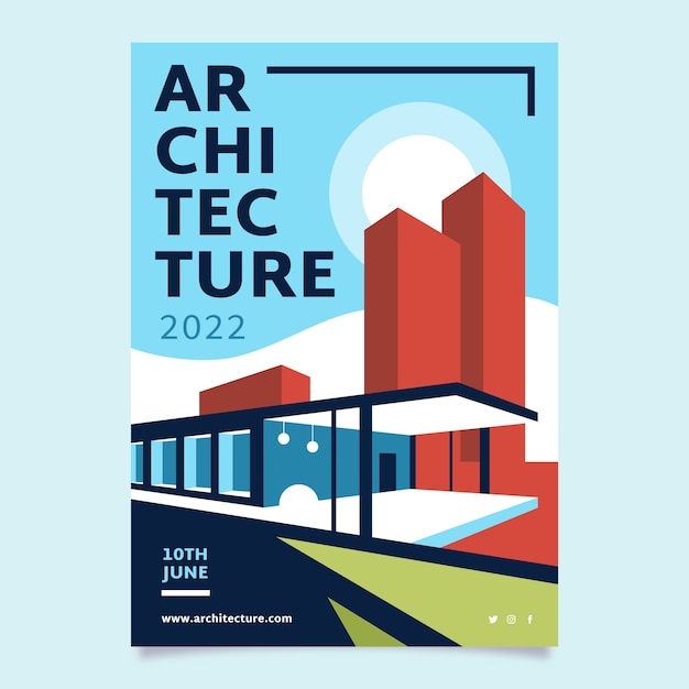 Vettore gratuito modello di poster di architettura design piatto