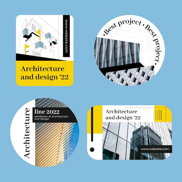 Flat design architecture project labels template