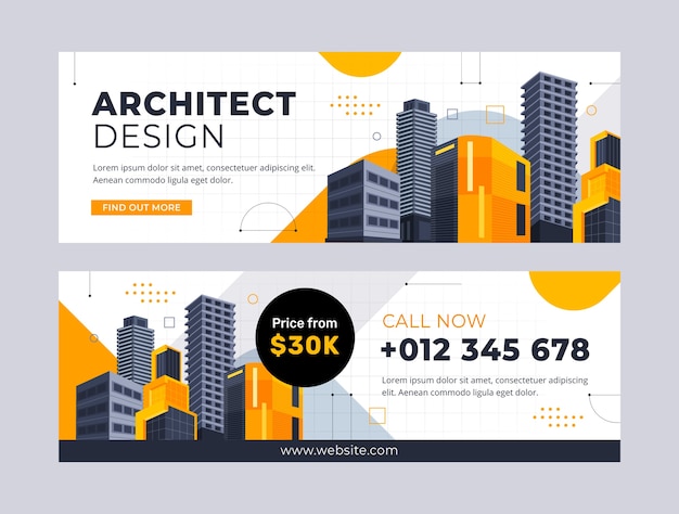 Vettore gratuito modello di banner di vendita progetto architettura design piatto