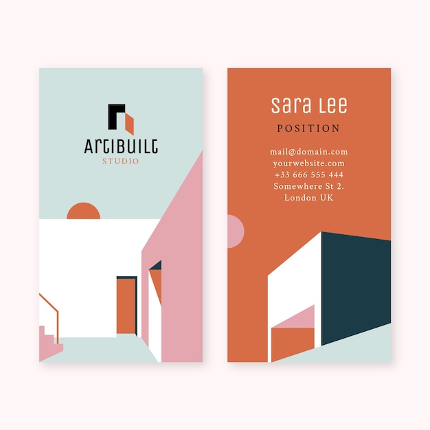 Free vector flat design architecture project vertical business card