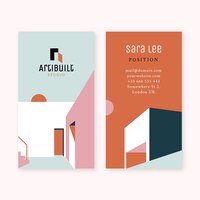 Flat design architecture project vertical business card