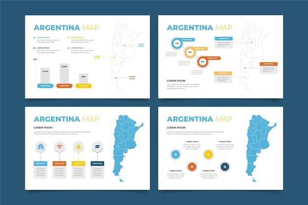 무료 벡터 평면 디자인 아르헨티나지도 infographic