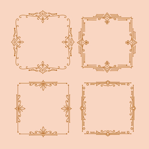 무료 벡터 평면 디자인 아트 데코 프레임 세트