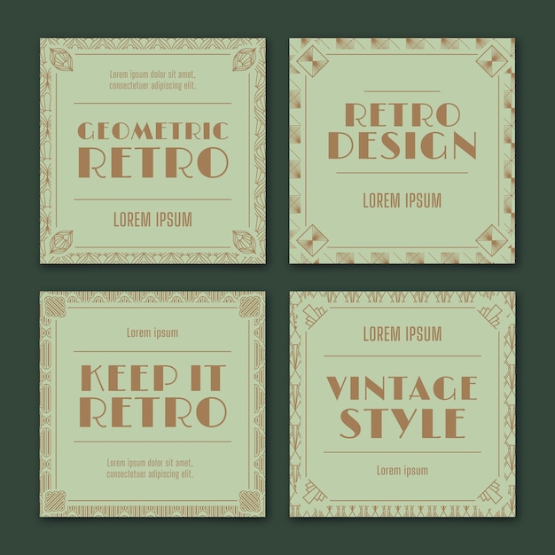 Vettore gratuito collezione di post instagram art deco design piatto