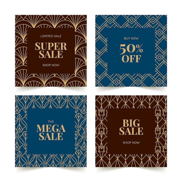 flat design art deco instagram post collection