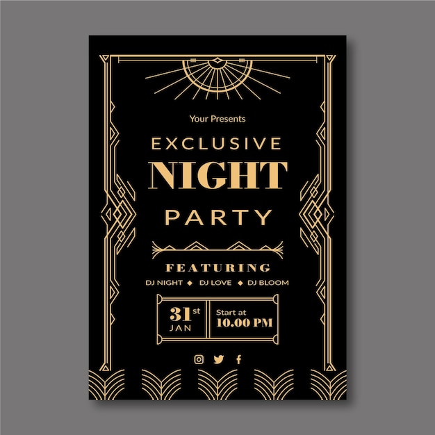 Бесплатное векторное изображение Шаблон плаката для вечеринки в стиле арт-деко