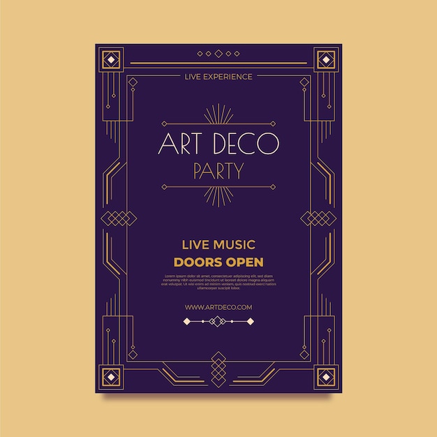 Modello di poster per feste in stile art deco design piatto