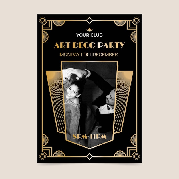 Бесплатное векторное изображение Плоский дизайн плаката для вечеринки в стиле ар-деко