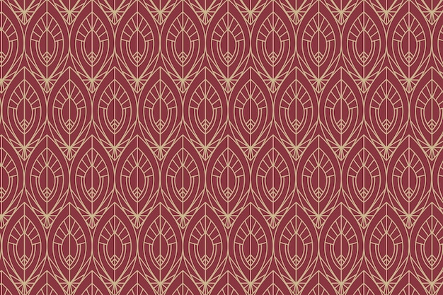 Flat design art deco red and golden pattern