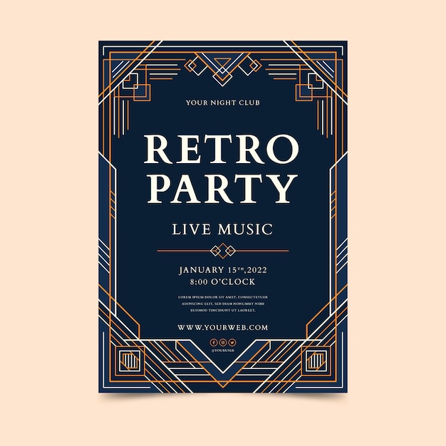 Free vector flat design art deco retro party poster template