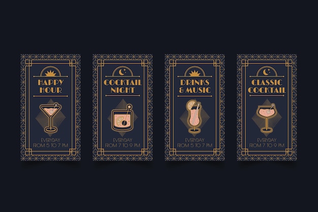 Free vector flat design art deco story collection